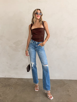 Eryn Square Neck Tank in Brown