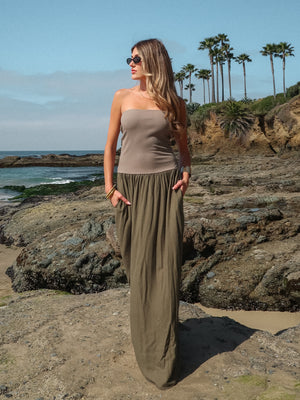 Talia Linen Maxi Dress in Olive - Stitch And Feather