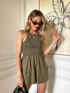 Material Girl Romper in Olive - Stitch And Feather