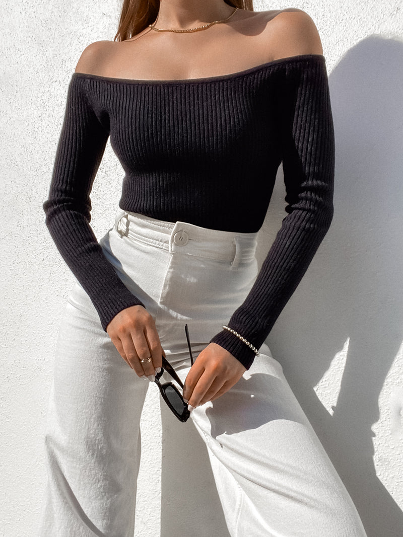 Cold Shoulder Ribbed Top in Black - Stitch And Feather
