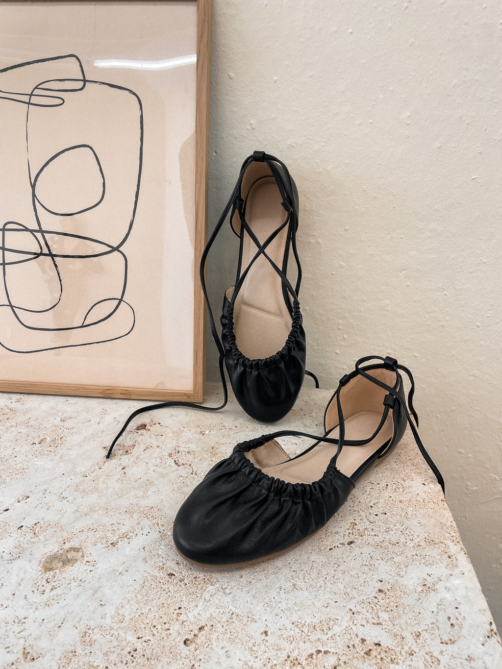 Laney Lace Up Ballet Flats in Black - Stitch And Feather