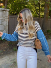Maeve Denim Sleeve Sweater - Stitch And Feather