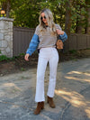 Maeve Denim Sleeve Sweater - Stitch And Feather