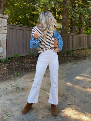 Maeve Denim Sleeve Sweater - Stitch And Feather