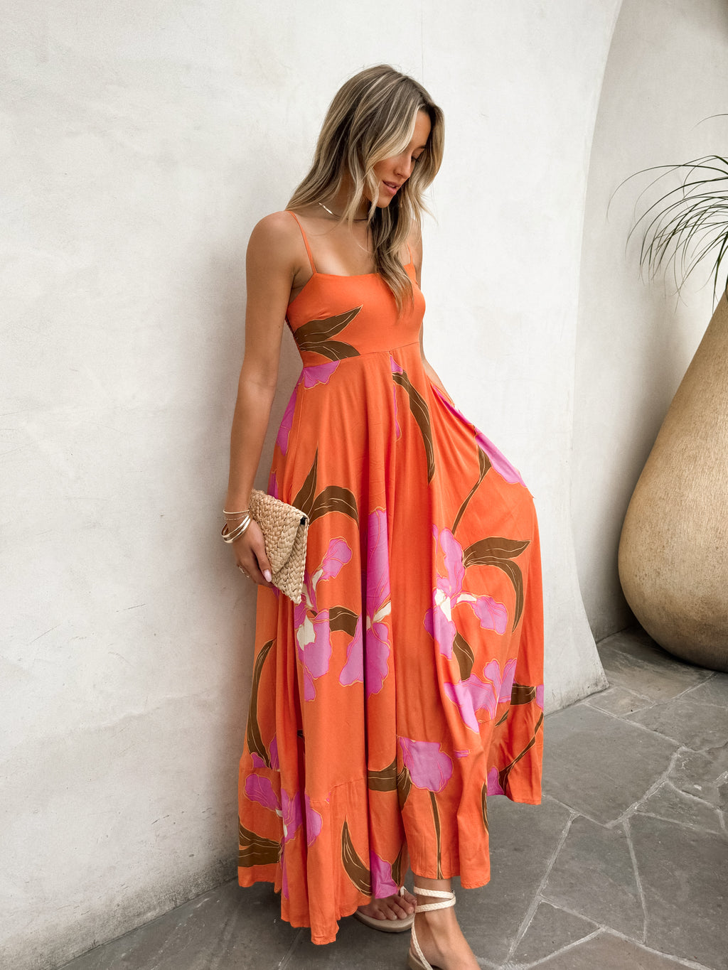 Grapefruit Floral Maxi Dress - Stitch And Feather