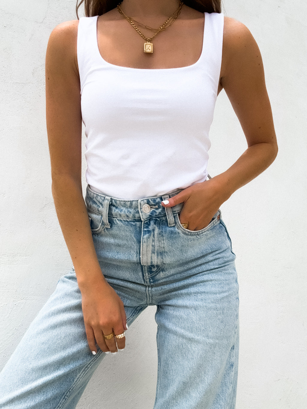 Move Along Square Neck Tank in White - Stitch And Feather
