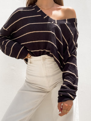 Little Things Stripe Knit Top in Black - Stitch And Feather