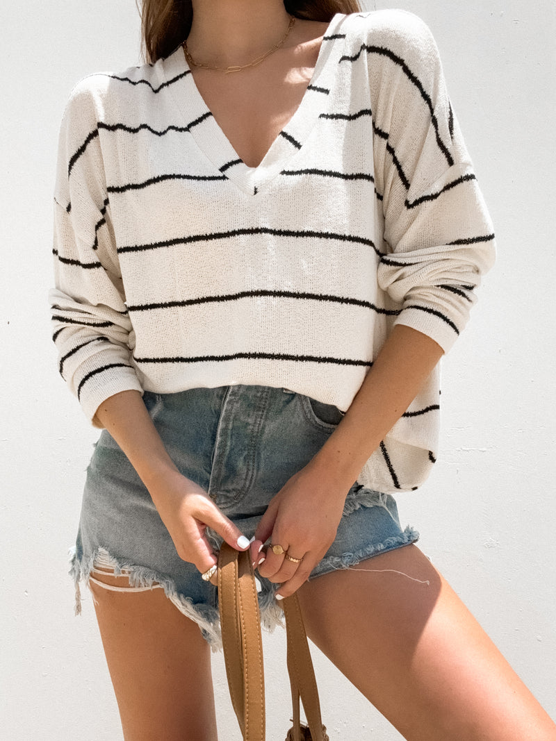 Little Things Stripe Knit Top in Ivory - Stitch And Feather