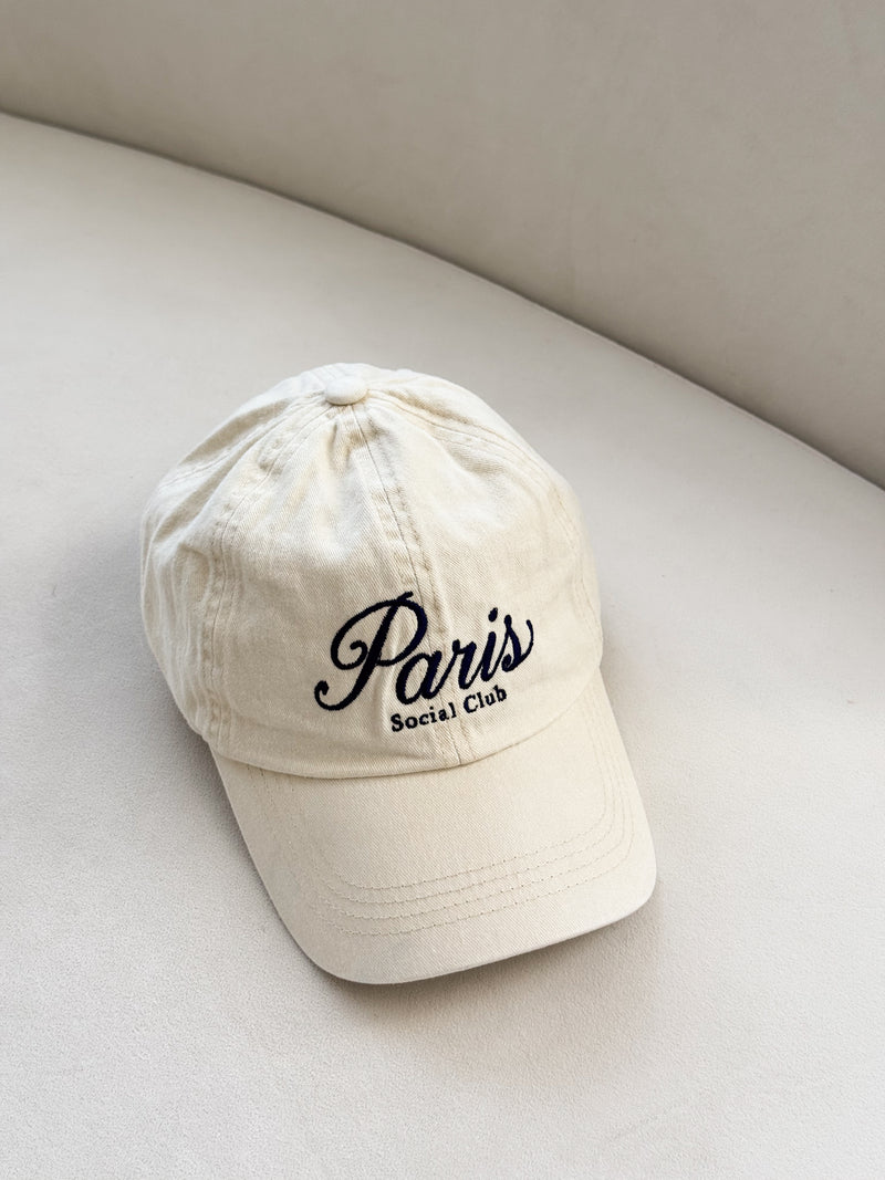 Paris Social Club Baseball Cap in Beige - Stitch And Feather