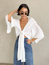 Wonderstruck Tie Front Top in White - Stitch And Feather