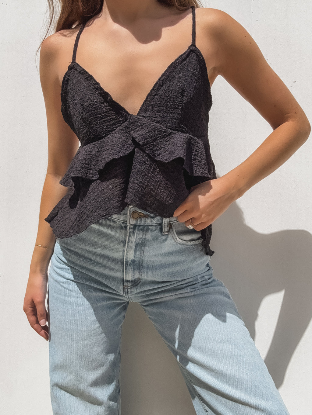 Sasha Ruffle Top in Black - Stitch And Feather