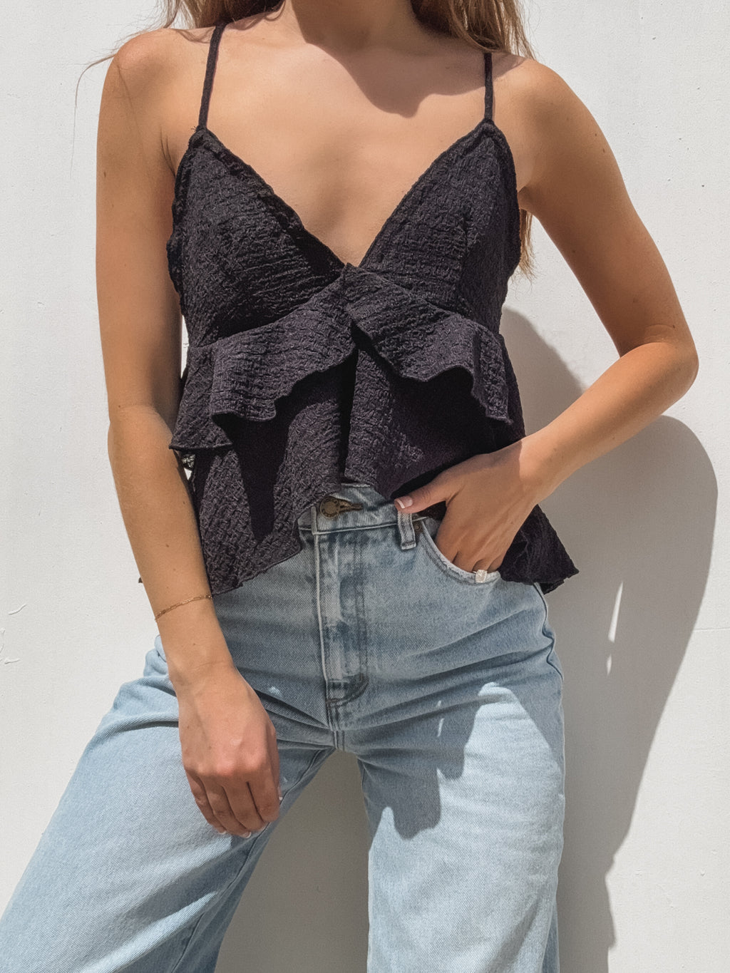 Sasha Ruffle Top in Black - Stitch And Feather