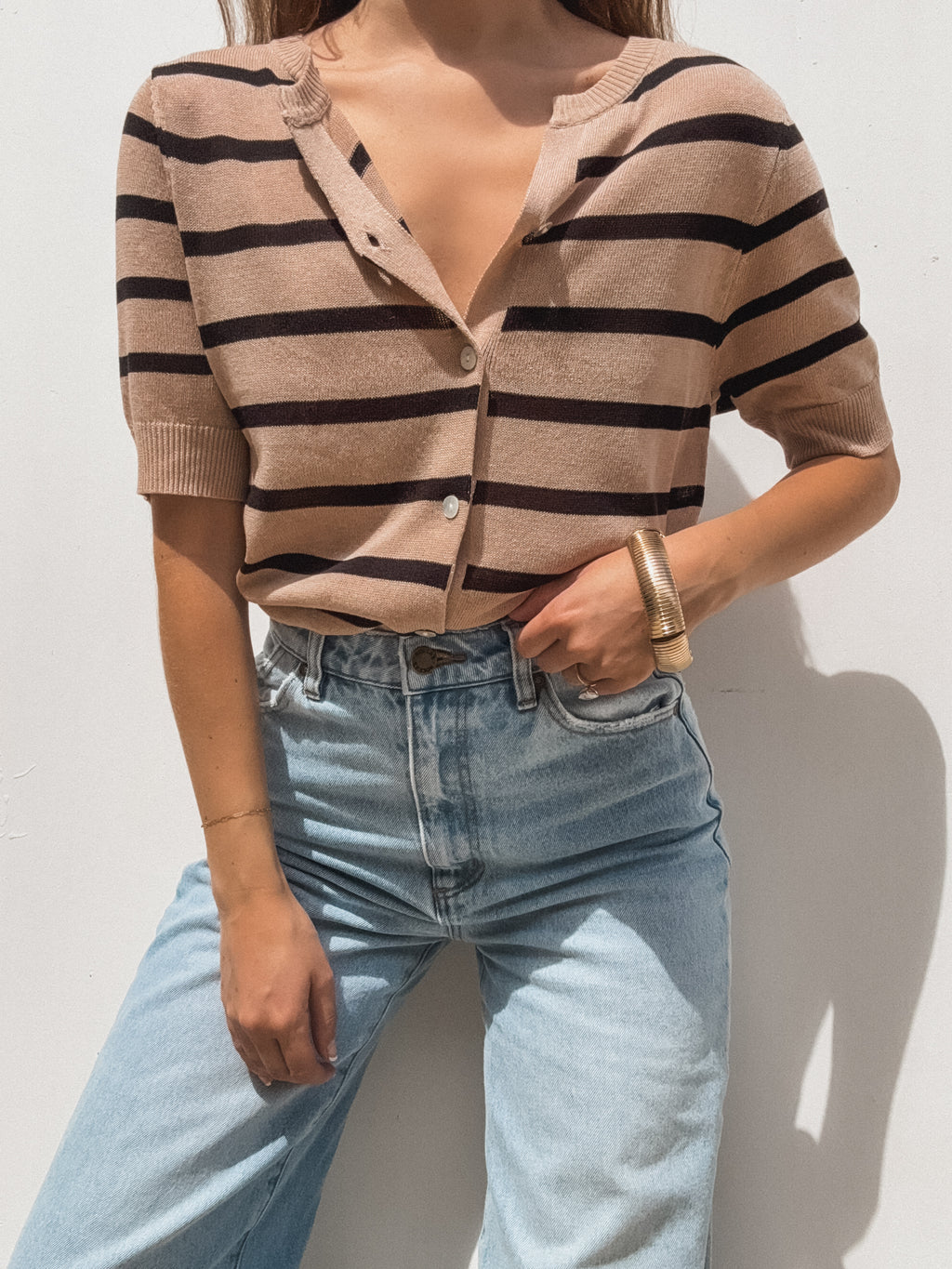 Allana Stripe Button Top in Black - Stitch And Feather