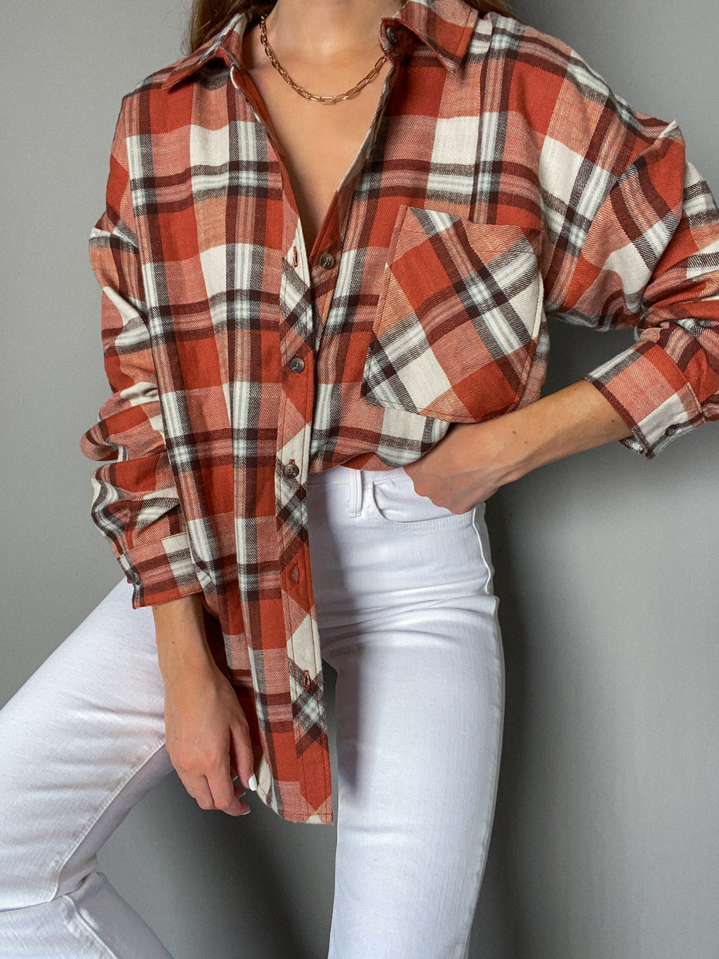 Alpine Oversized Flannel in Brick - Stitch And Feather