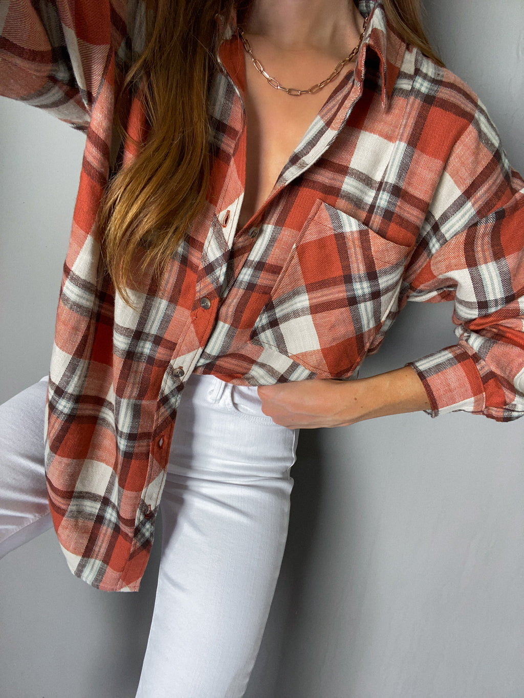 Alpine Oversized Flannel in Brick - Stitch And Feather