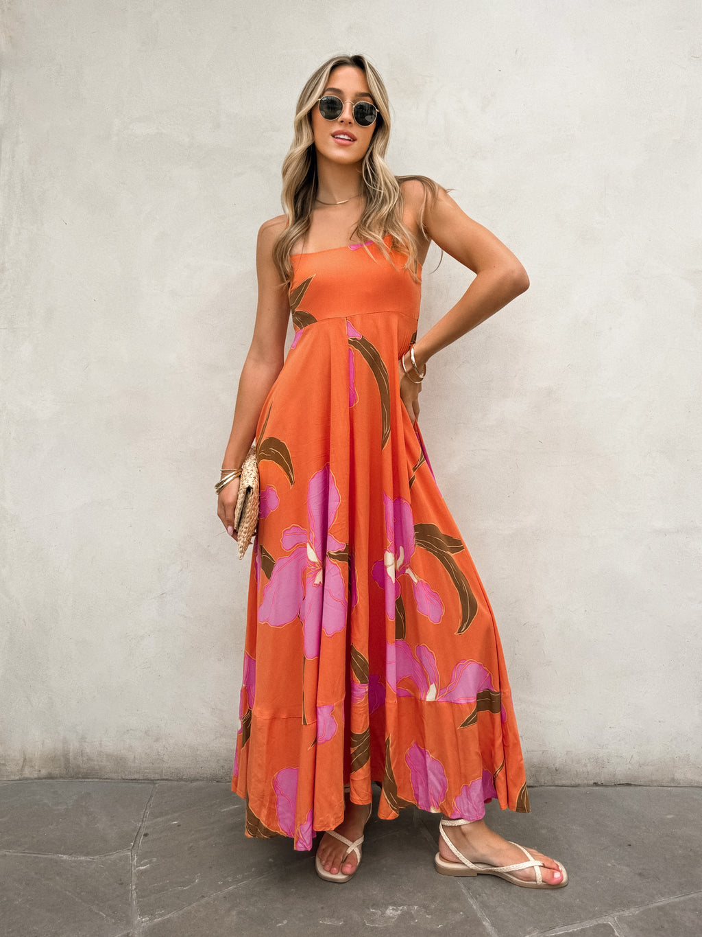 Grapefruit Floral Maxi Dress - Stitch And Feather