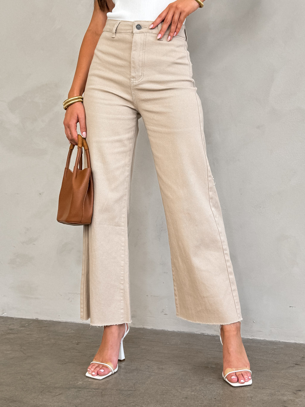 Almond Chai Wide leg Crop Jeans - Stitch And Feather