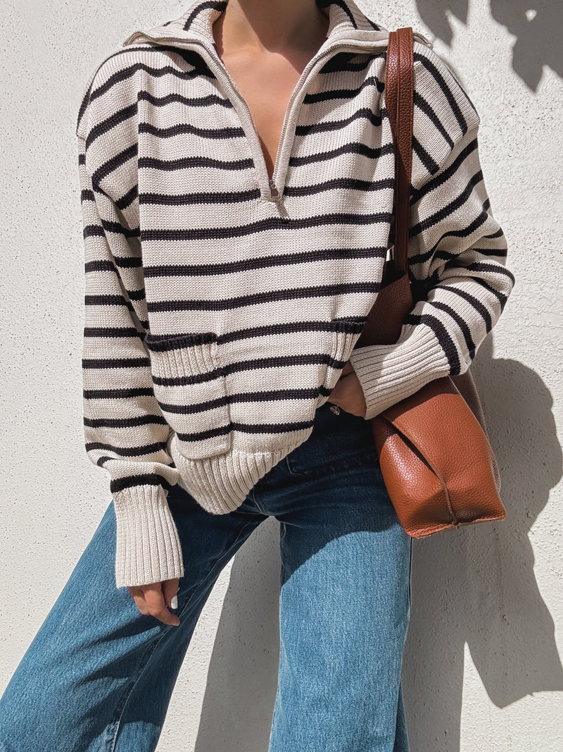 Classica Stripe Quarter Zip Sweater - Stitch And Feather