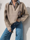 Chestnut Knit Denim Sweater - Stitch And Feather