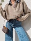 Chestnut Knit Denim Sweater - Stitch And Feather