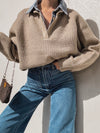 Chestnut Knit Denim Sweater - Stitch And Feather