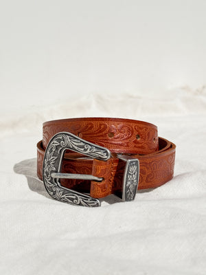 Western Vintage Buckle Belt in Tan - Stitch And Feather