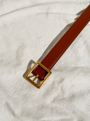 Square Gold Buckle Leather Belt in Tan - Stitch And Feather