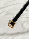 Square Gold Buckle Leather Belt in Black - Stitch And Feather