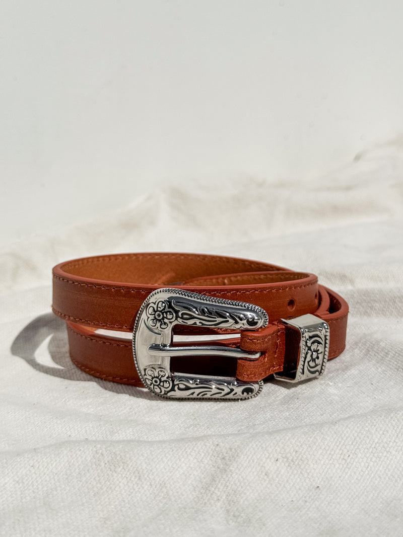 Skinny Western Belt in Tan - Stitch And Feather