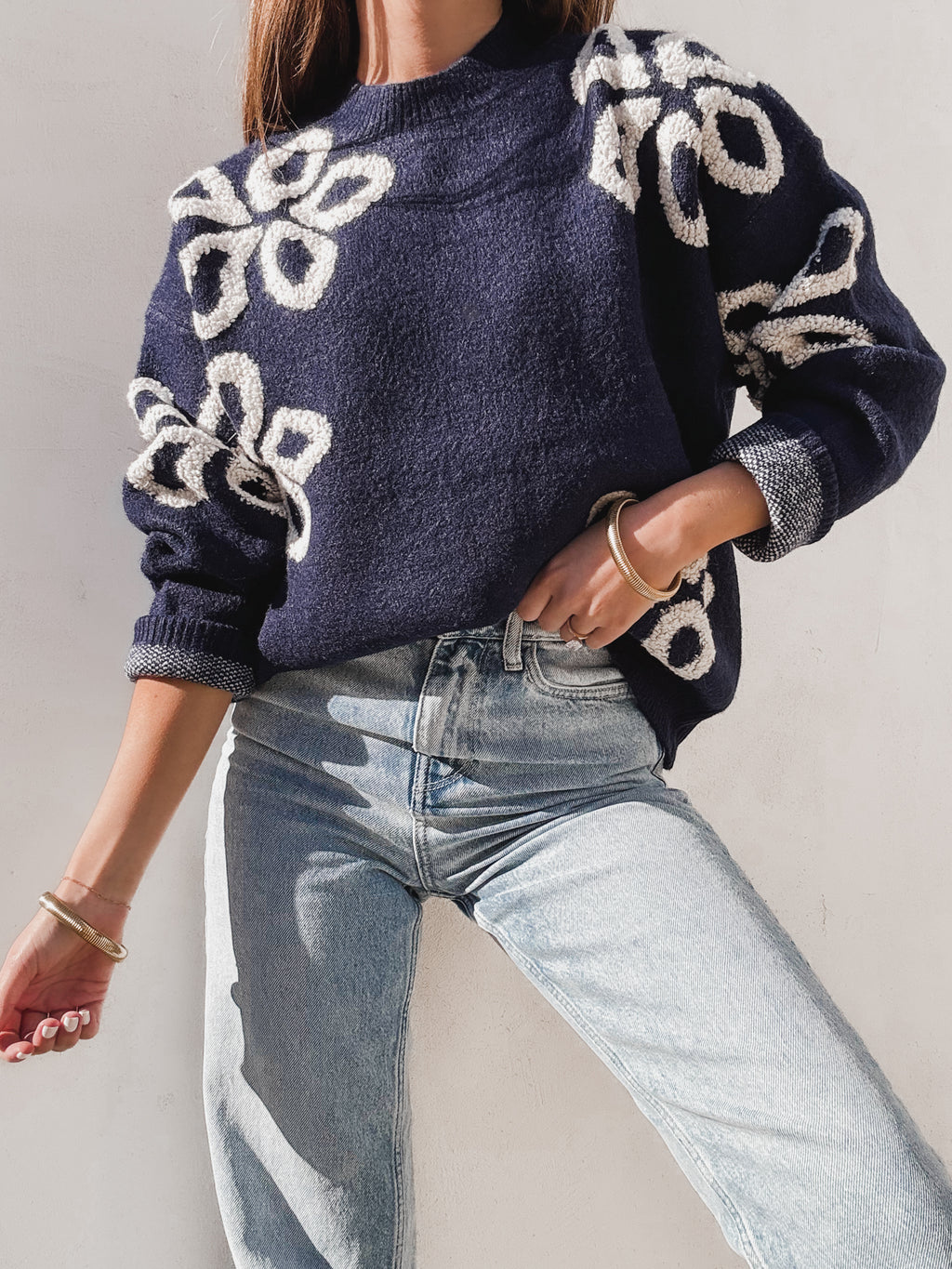 Georgie Floral Knit Sweater in Navy - Stitch And Feather