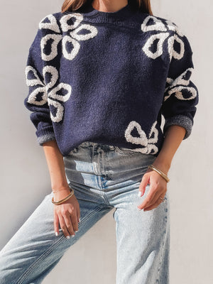 Georgie Floral Knit Sweater in Navy - Stitch And Feather