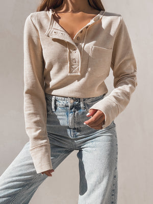 Cozy Nights Henley in Cream - Stitch And Feather