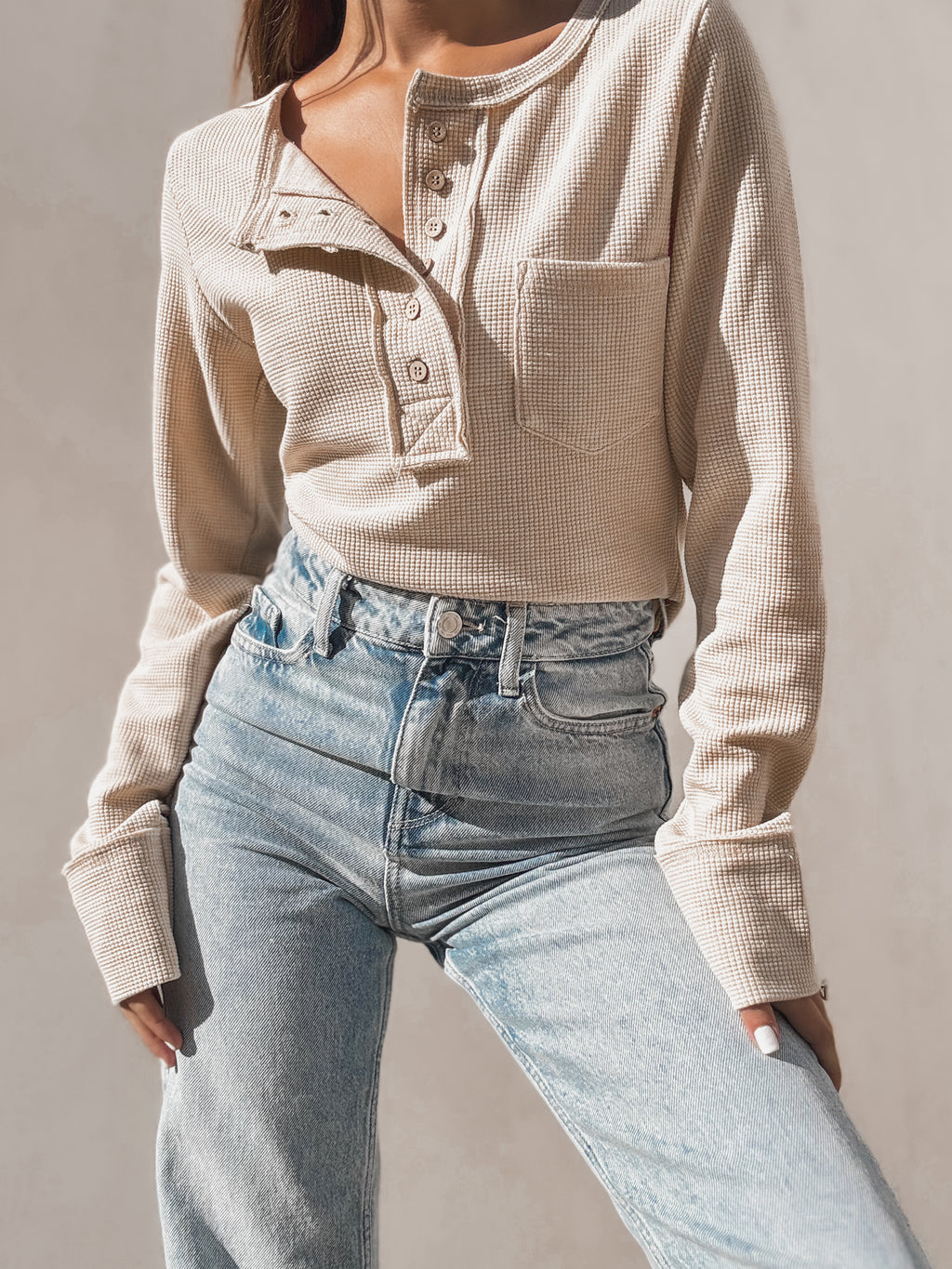 Cozy Nights Henley in Cream - Stitch And Feather