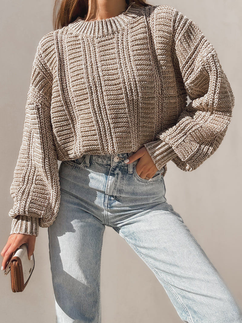 Danika Two Tone Sweater in Olive - Stitch And Feather