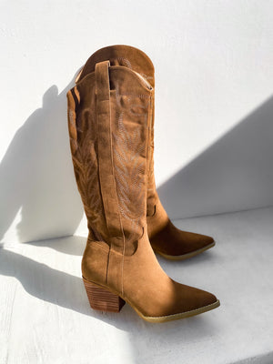 Samara Cowgirl Boot in Brown - Stitch And Feather