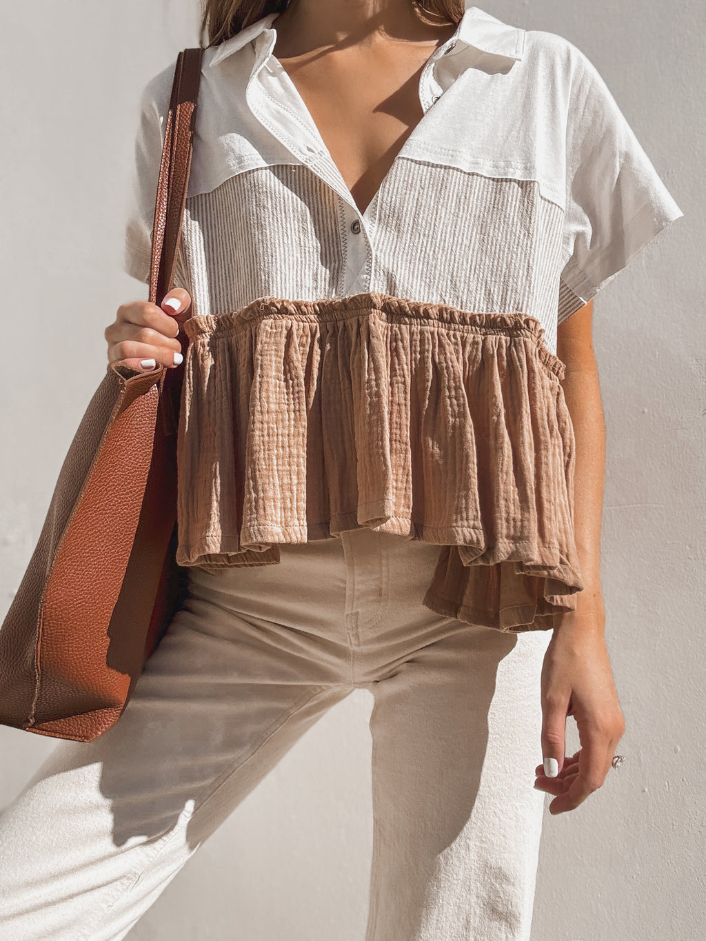 Grasslands Tiered Button Up Top - Stitch And Feather