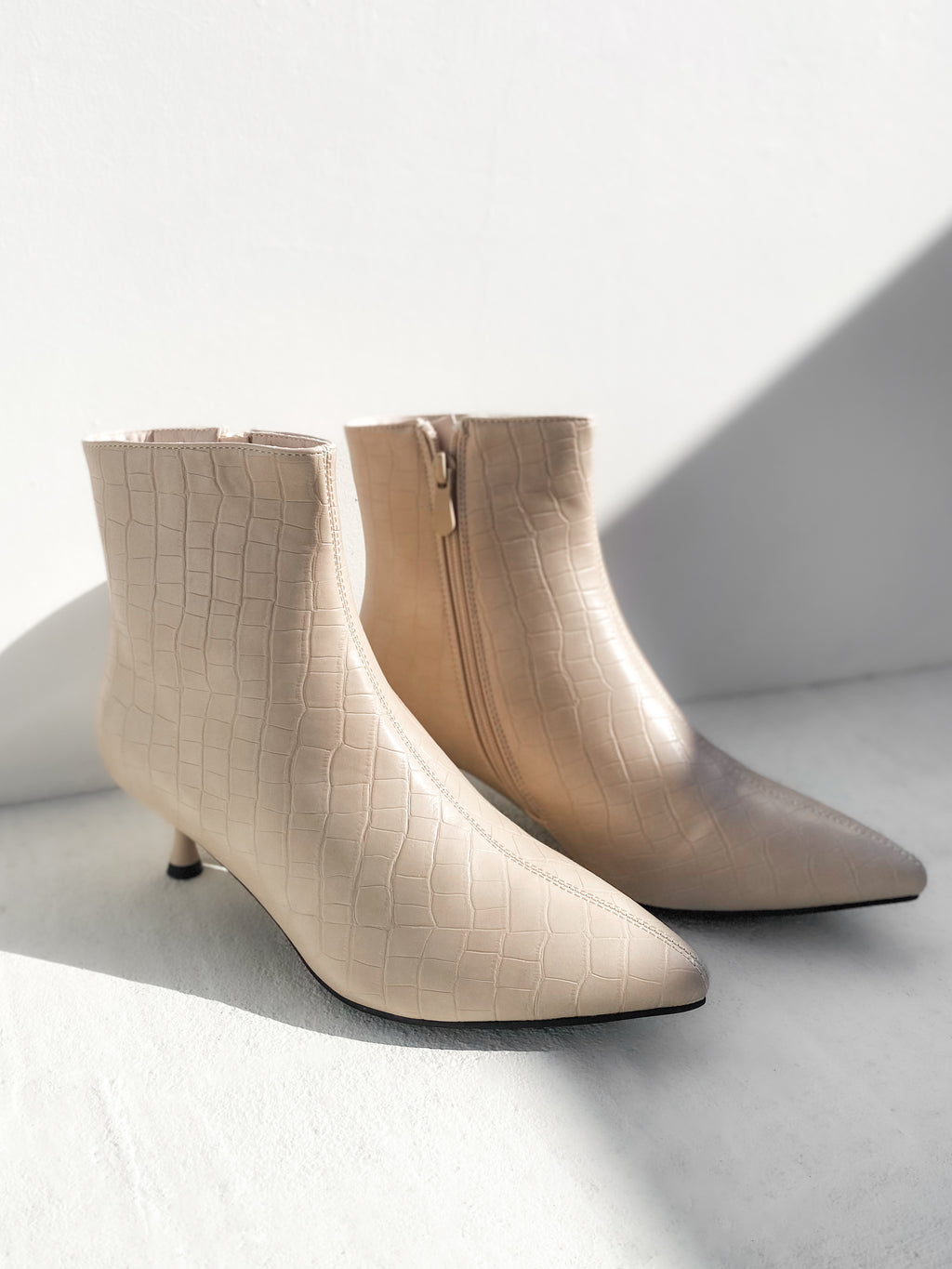 Brandy Kitten Heel Boot in Nude Croc - Stitch And Feather