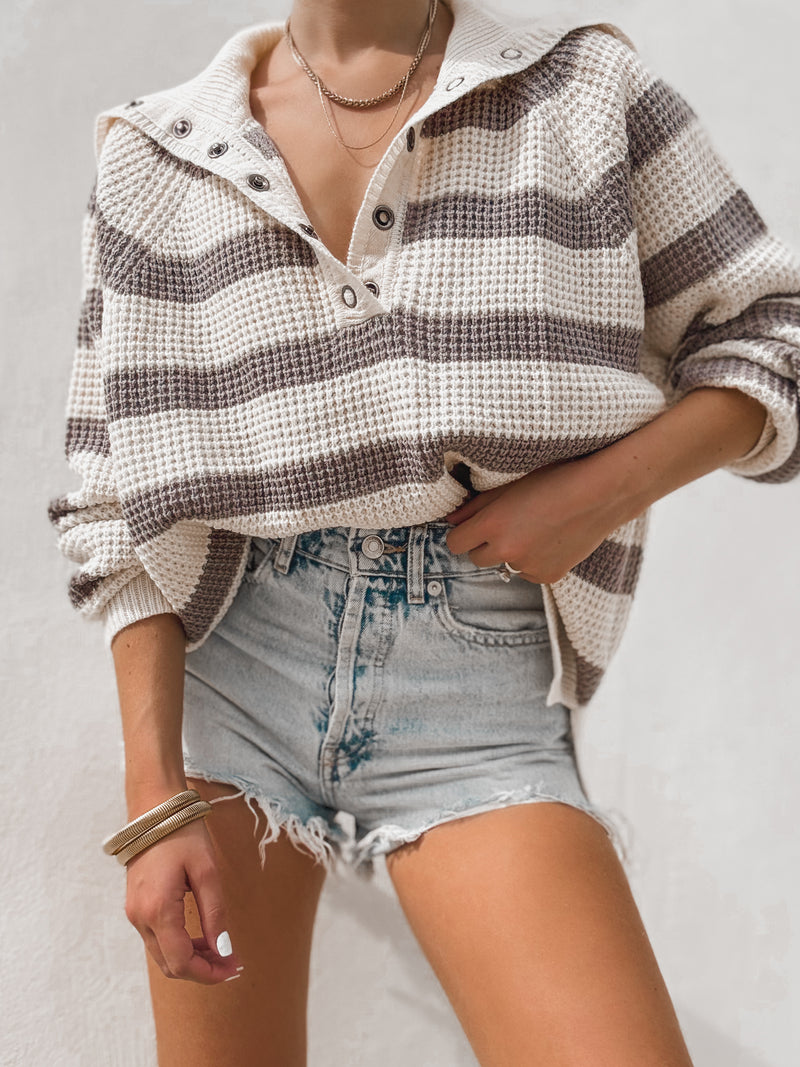 In Stripes Collared Knit Sweater