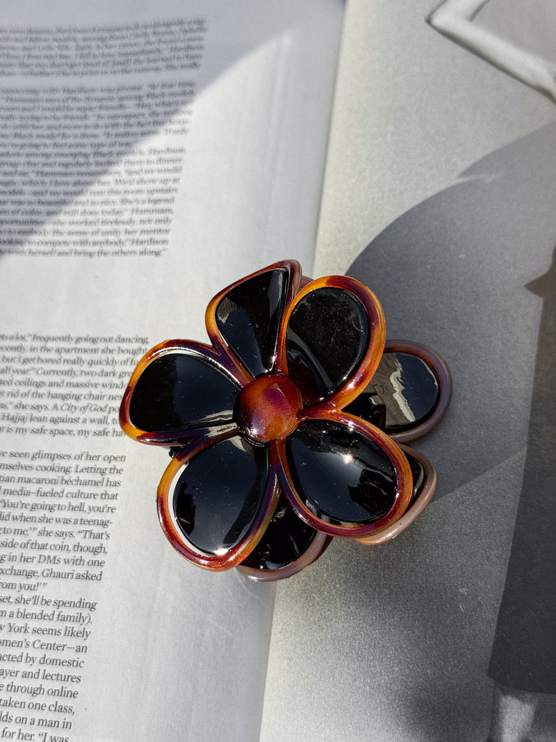 Gold Flower Hair Clip in Black - Stitch And Feather