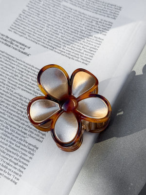 Gold Flower Hair Clip in Brown - Stitch And Feather