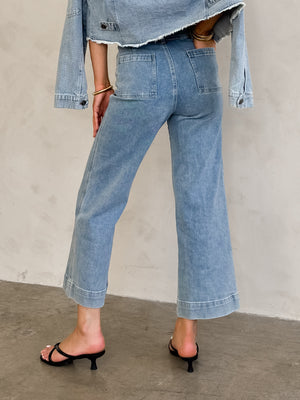 Finnian Washed Denim Crop Pants - Stitch And Feather