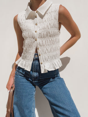 Sonoma Smocked Top in White - Stitch And Feather