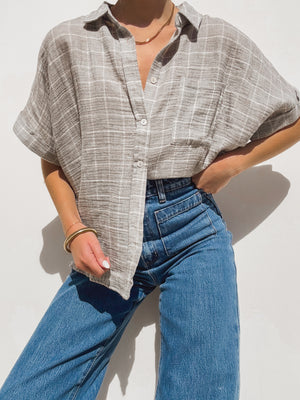 Unbothered Button Up in Grey - Stitch And Feather