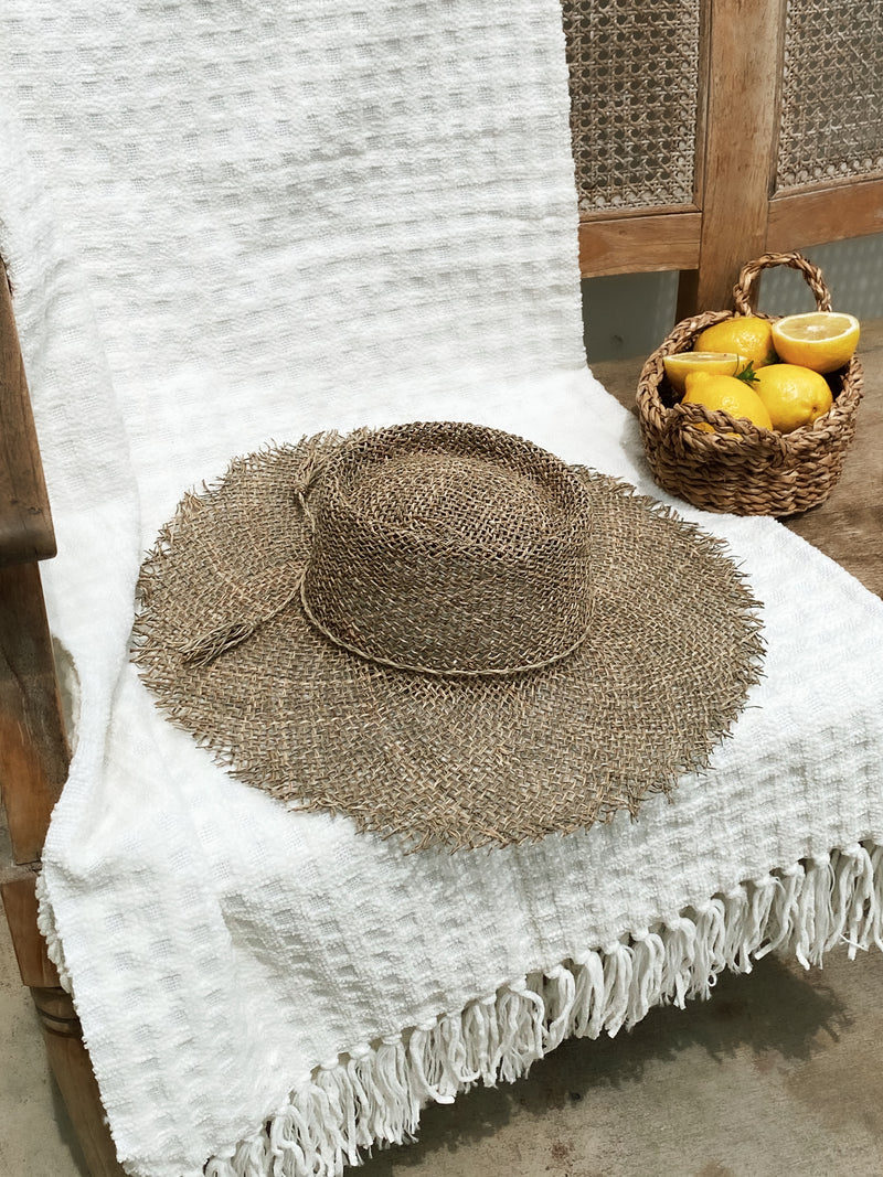 Carmel Straw Fringe Boater Hat - Stitch And Feather