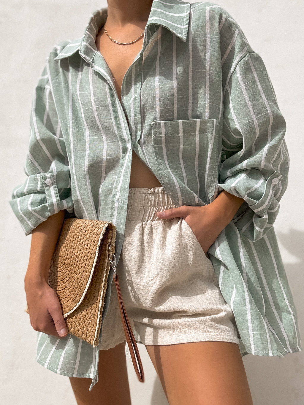 Meet Me at Sunset Button Down in Sage - Stitch And Feather