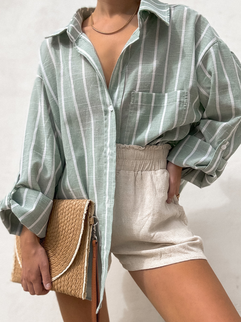 Meet Me at Sunset Button Down in Sage - Stitch And Feather