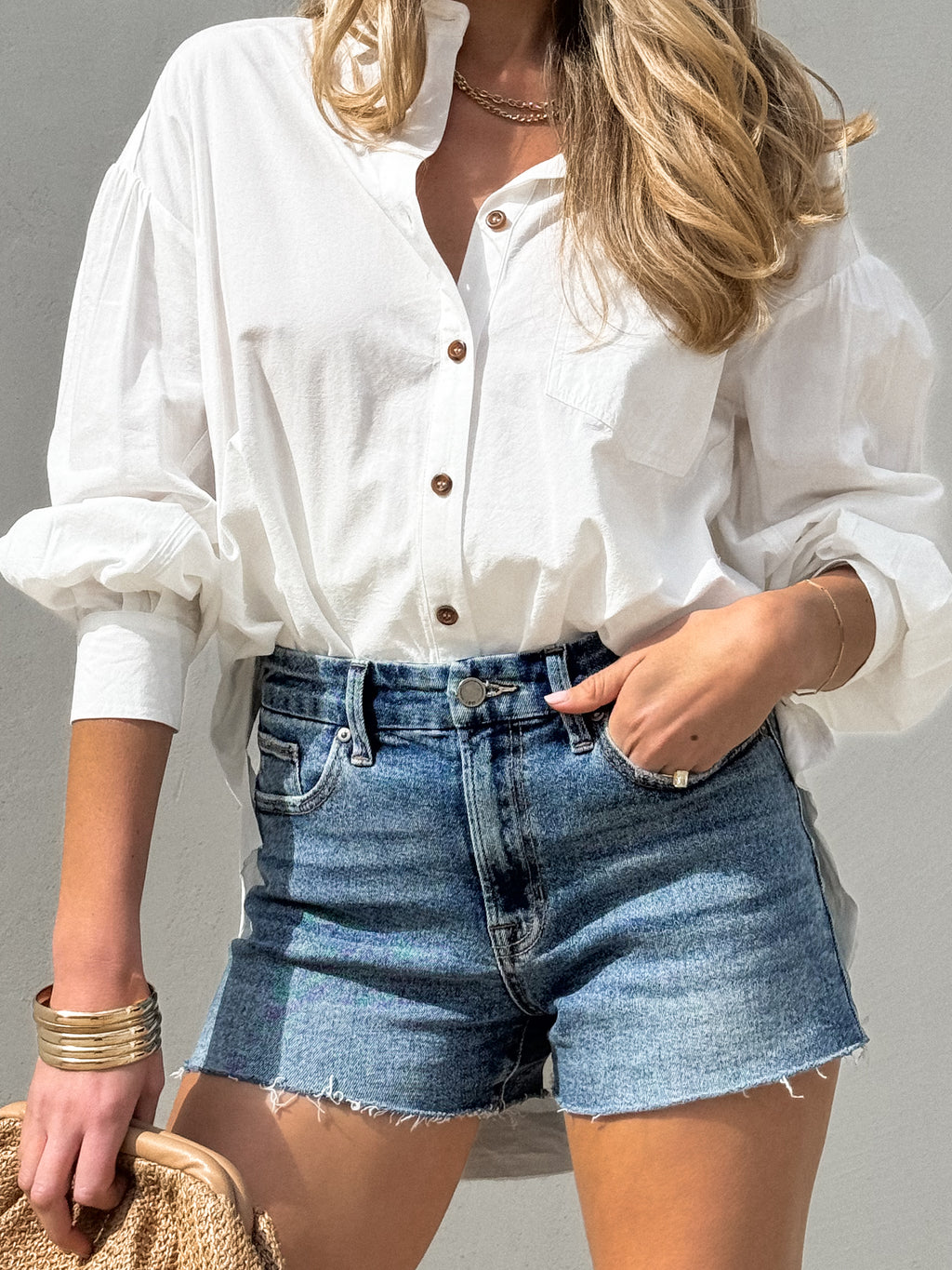 Crema Oversized Button Down in White - Stitch And Feather