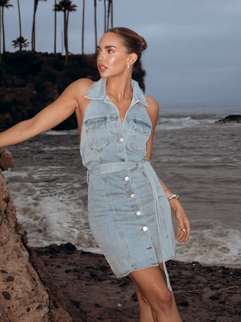 Sunday Crush Denim Mini Dress - Final Sale Stitch And Feather Sunday Crush Denim Mini Dress - Final Sale Stitch And Feather