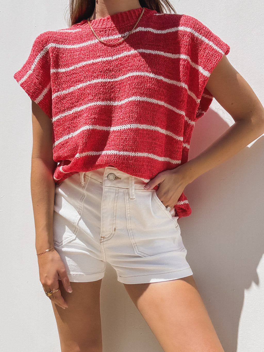 Marin Stripe Knit Top in Red