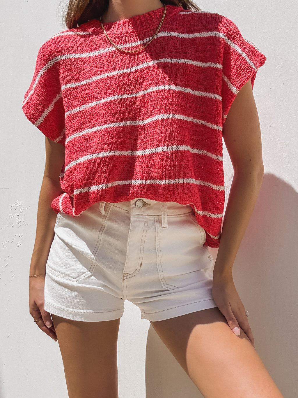 Marin Stripe Knit Top in Red